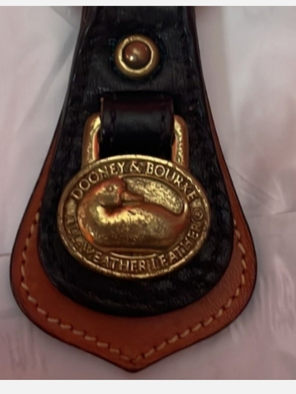 Dooney & Bourke Black and Tan Leather Key Ring with Brass Duck Medallion - Picture 5 of 5